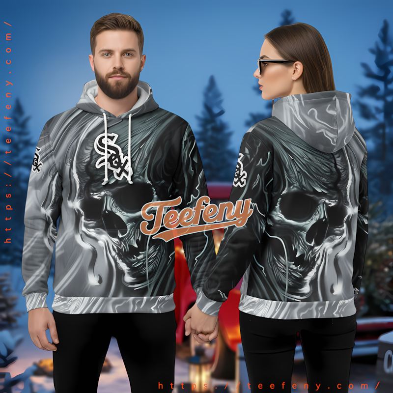 Chicago White Sox Baseball Skull Black Zip Up 3D Hoodie