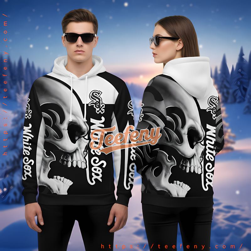 Chicago White Sox Halloween Skull Black Zip Up 3D Hoodie