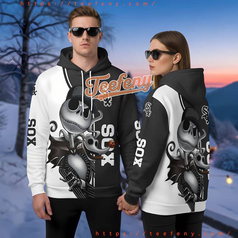 Chicago White Sox Jack Skellington Zero Black Zip Up 3D Hoodie
