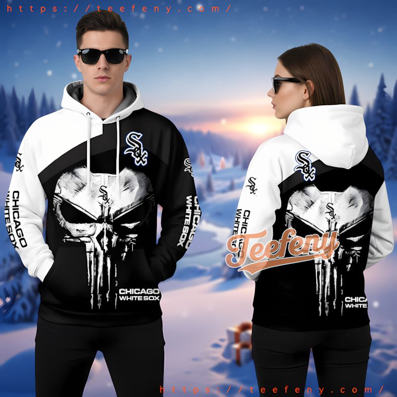 Chicago White Sox Punisher Skull Black Youth 3D Hoodie