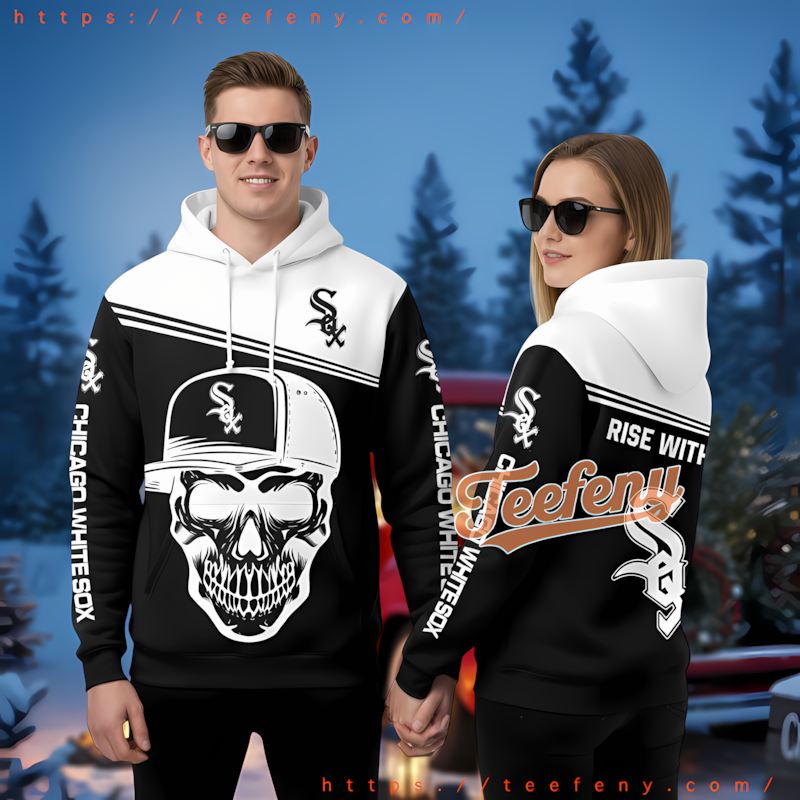 Chicago White Sox Skull Cap Rise Black Pullover 3D Hoodie
