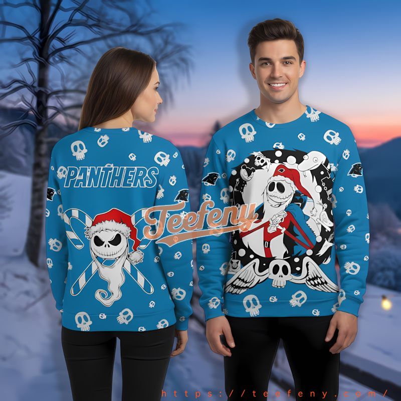 Christmas Bell With Carolina Panthers Blue Mens Xmas Sweaters