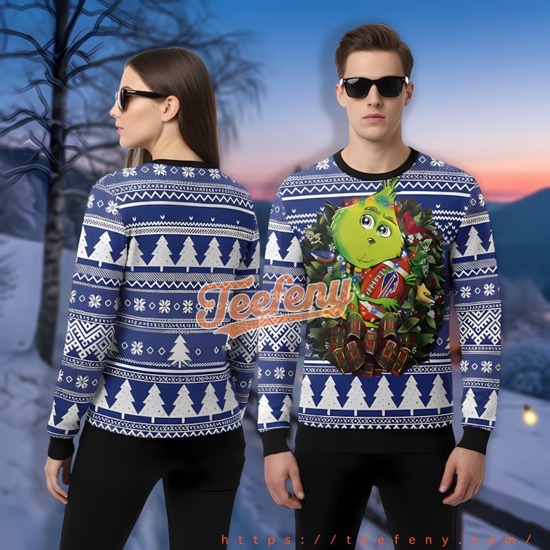 Christmas Grinch Buffalo Bills Blue Mens Ugly Christmas Sweater
