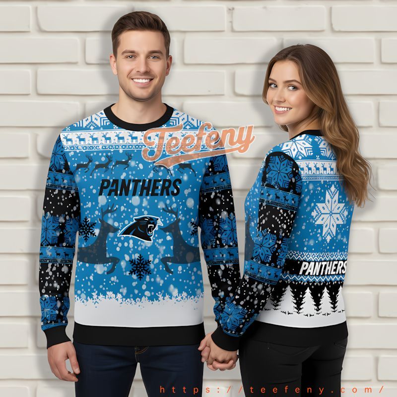 Christmas Reindeer Pattern Carolina Panthers Blue Ugliest Xmas Sweater Christmas Reindeer Pattern Carolina Panthers Blue Ugliest Xmas Sweater