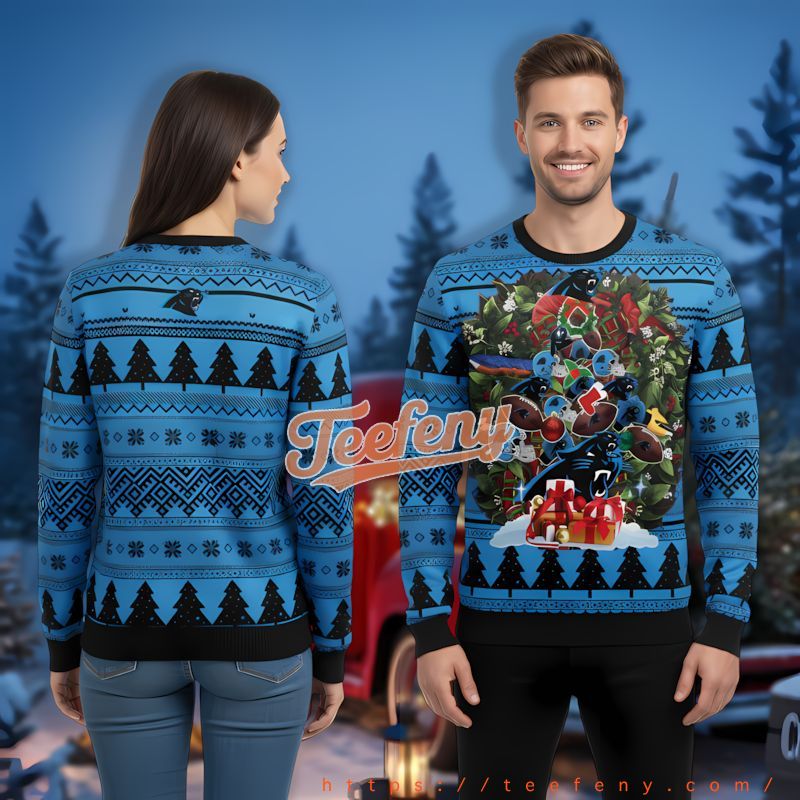 Christmas Tree Carolina Panthers Blue Men’S Ugly Xmas Sweaters