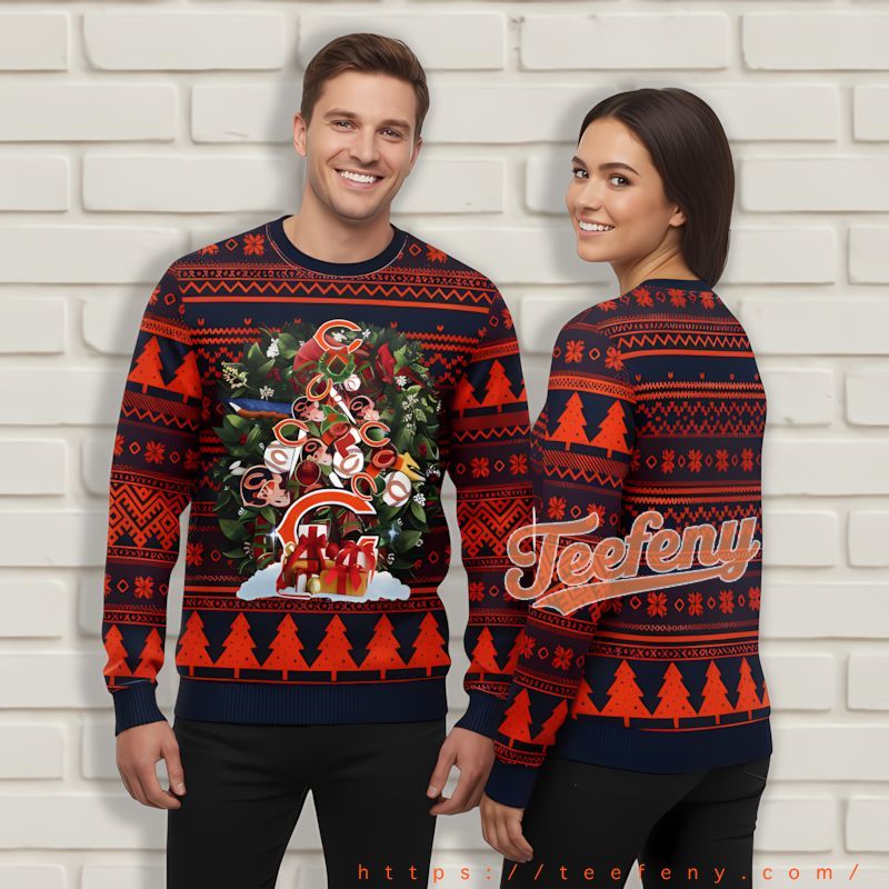 Christmas Wreath Chicago Bears Blue Orange Ugly Sweater Party Christmas Wreath Chicago Bears Blue Orange Ugly Sweater Party