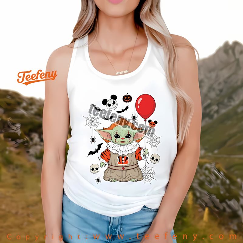Cincinnati Bengals Baby Yoda Pennywise Halloween Tanktop Men Women Cincinnati Bengals Baby Yoda Pennywise Halloween Tanktop Men Women