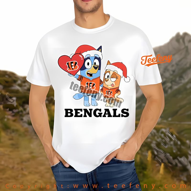 Cincinnati Bengals Bluey Bingo Christmas Heart Shirt Adults