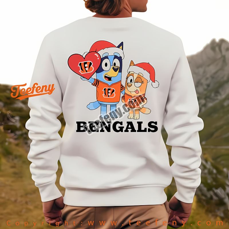 Cincinnati Bengals Bluey Bingo Christmas Heart Long Sleeve Adults Cincinnati Bengals Bluey Bingo Christmas Heart Long Sleeve Adults