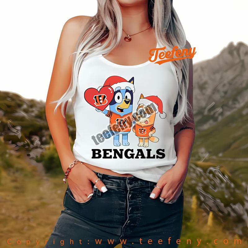 Cincinnati Bengals Bluey Bingo Christmas Heart Tanktop Adults Cincinnati Bengals Bluey Bingo Christmas Heart Tanktop Adults