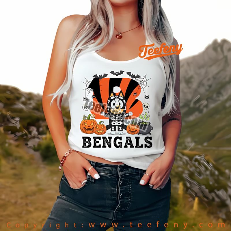 Cincinnati Bengals Bluey Bingo Halloween Skeleton Pumpkin Tanktop Graphic Cincinnati Bengals Bluey Bingo Halloween Skeleton Pumpkin Tanktop Graphic