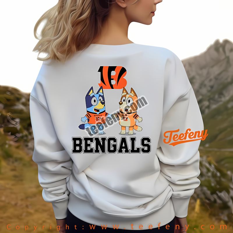 Cincinnati Bengals Bluey Bingo Holding Hands Long Sleeve Graphic Cincinnati Bengals Bluey Bingo Holding Hands Long Sleeve Graphic