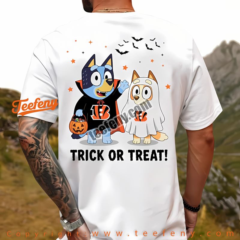 Cincinnati Bengals Bluey Bingo Trick Or Treat Halloween Shirt Teen