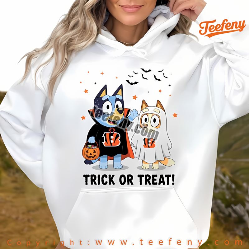 Cincinnati Bengals Bluey Bingo Trick Or Treat Halloween Shirt Hoodien Cincinnati Bengals Bluey Bingo Trick Or Treat Halloween Shirt Hoodien