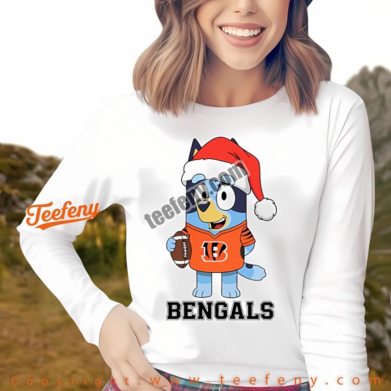 Cincinnati Bengals Bluey Christmas Santa Hat Long Sleeve Men Cincinnati Bengals Bluey Christmas Santa Hat Long Sleeve Men