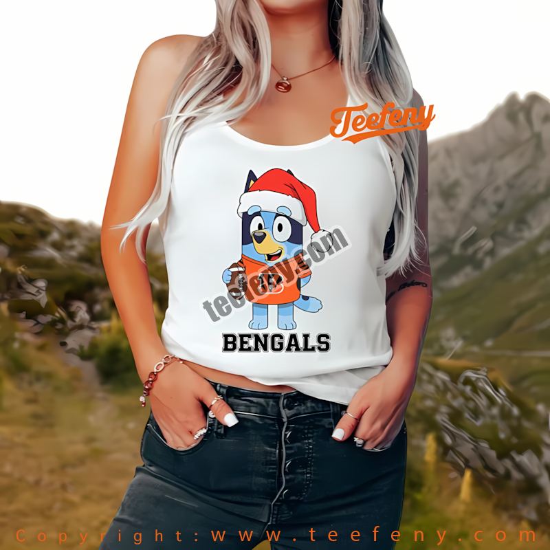 Cincinnati Bengals Bluey Christmas Santa Hat Tanktop Men Cincinnati Bengals Bluey Christmas Santa Hat Tanktop Men