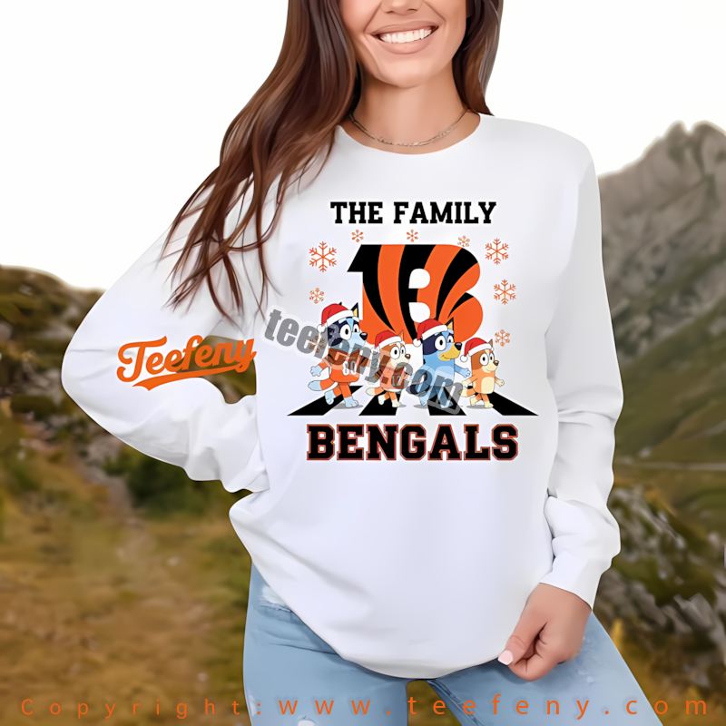 Cincinnati Bengals Bluey Family Christmas Snowflake Long Sleeve Men Women Cincinnati Bengals Bluey Family Christmas Snowflake Long Sleeve Men Women