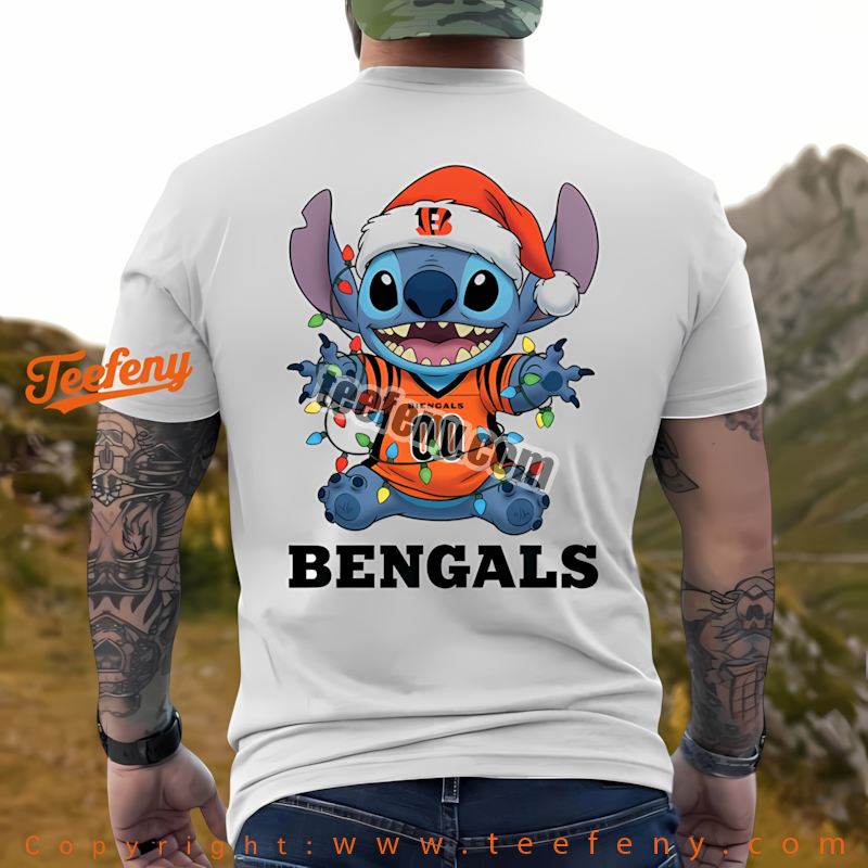 Cincinnati Bengals Christmas Stitch Lights Holiday Shirt Cotton