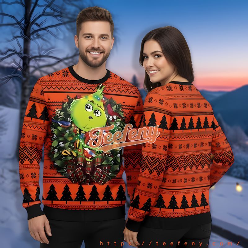 Cincinnati Bengals Grinch Christmas Wreath Orange Ugly Sweaters For Couples