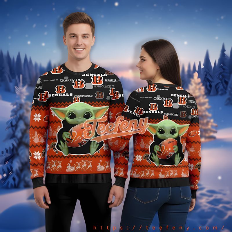 Cincinnati Bengals Grogu Black Orange Ugly Sweater Womens