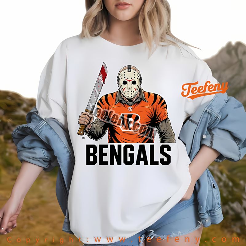 Cincinnati Bengals Jason Voorhees Machete Horror Football Shirt Graphic