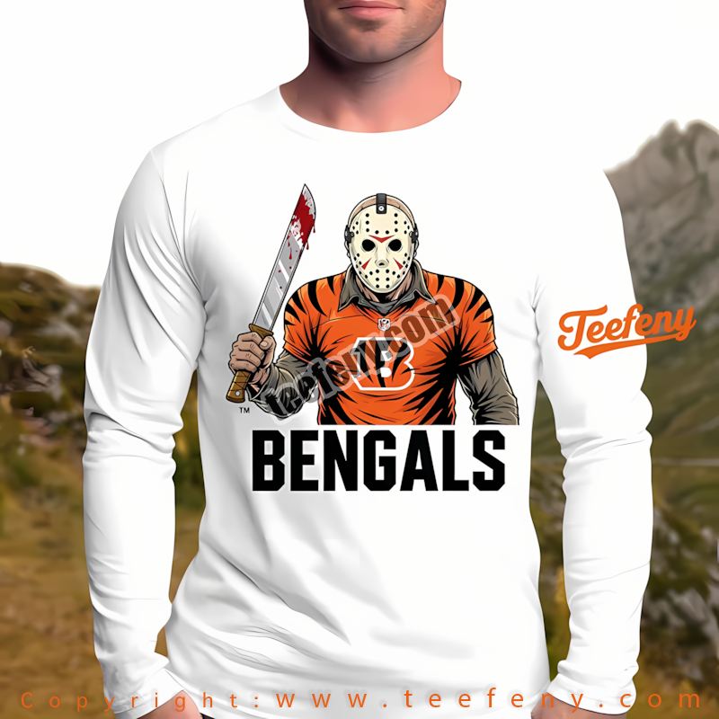 Cincinnati Bengals Jason Voorhees Machete Horror Football Long Sleeve Graphic Cincinnati Bengals Jason Voorhees Machete Horror Football Long Sleeve Graphic
