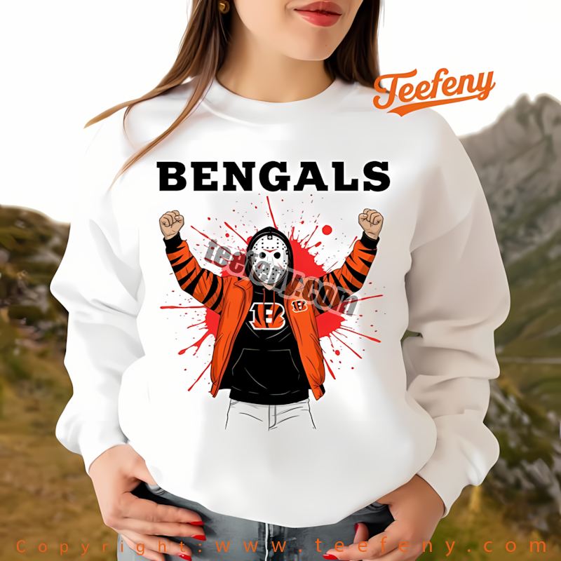 Cincinnati Bengals Jason Voorhees Victory Halloween Long Sleeve Graphic Cincinnati Bengals Jason Voorhees Victory Halloween Long Sleeve Graphic