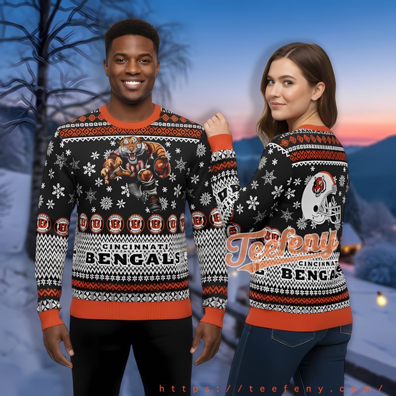 Cincinnati Bengals Mascot Black Orange Ugly Christmas Sweaters For Sale