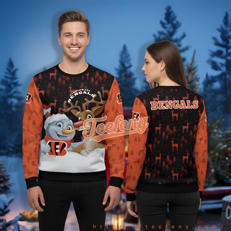 Cincinnati Bengals Reindeer Snowman Black Orange 5Xl Ugly Christmas Sweater