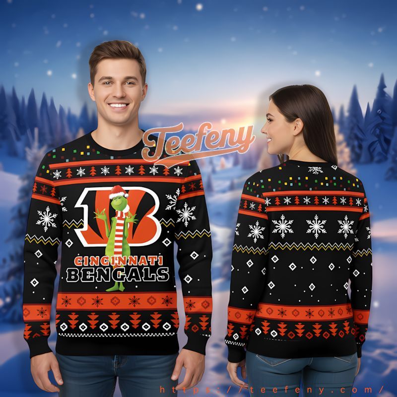 Cincinnati Bengals Santa Grinch Black Orange Funny Ugly Christmas Sweater