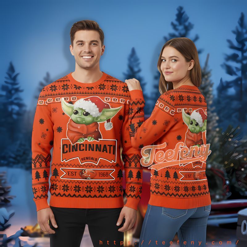 Cincinnati Bengals Santa Grogu Orange Men’S Ugly Xmas Sweaters