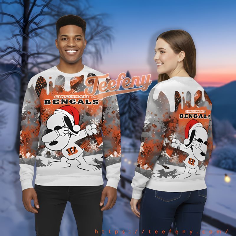 Cincinnati Bengals Santa Snoopy Grey White Ugliest Xmas Sweater Ever