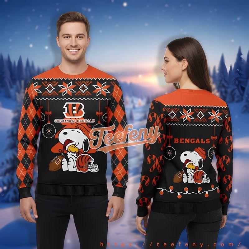 Cincinnati Bengals Snoopy Woodstock Black Orange Womens Cute Christmas Sweaters