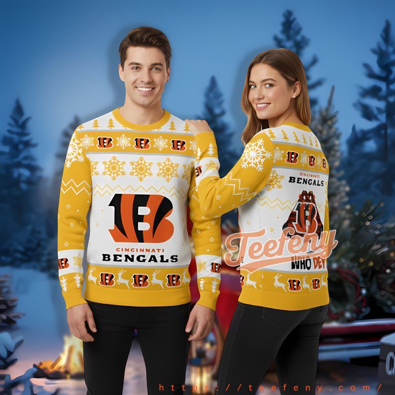 Cincinnati Bengals Who Dey Yellow White Mens Xmas Sweaters