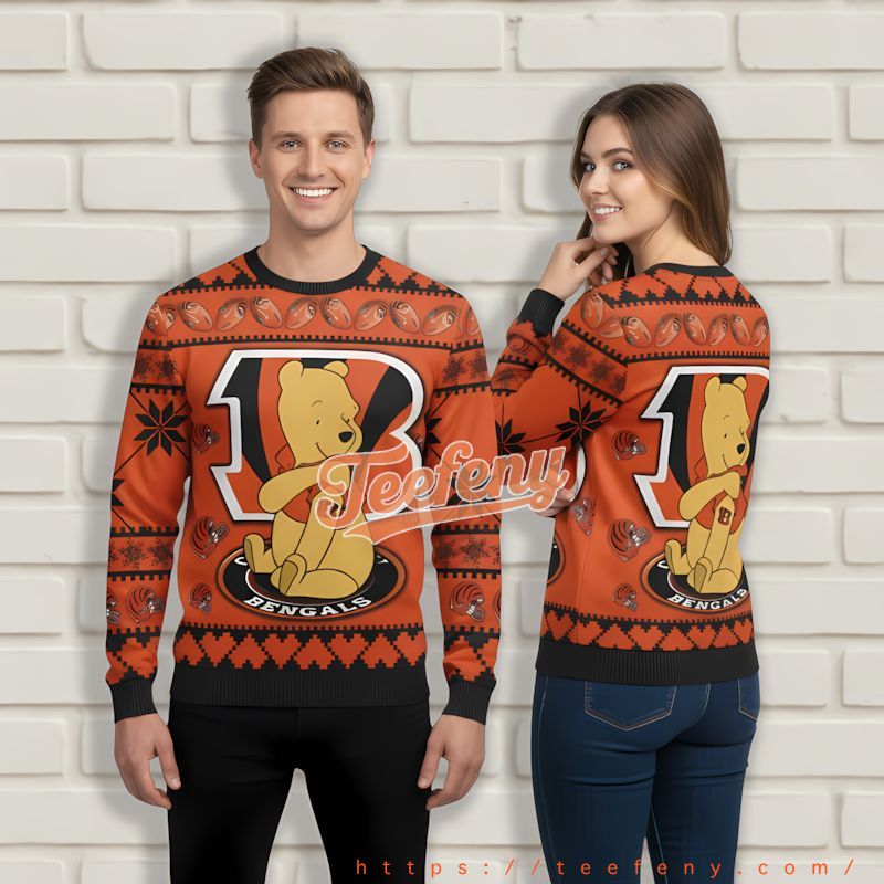 Cincinnati Bengals Winnie The Pooh Naughty Ugly Sweater Black Orange Cincinnati Bengals Winnie The Pooh Naughty Ugly Sweater Black Orange