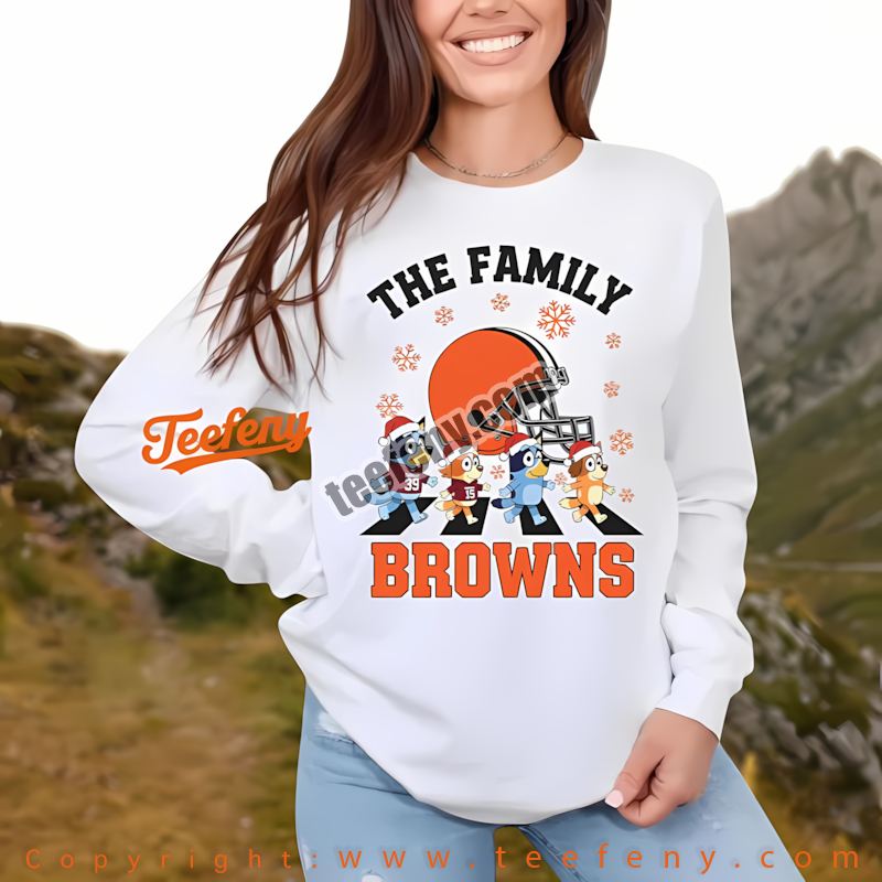 Cleveland Browns Bluey Family Christmas Snowflake Long Sleeve Cotton Cleveland Browns Bluey Family Christmas Snowflake Long Sleeve Cotton