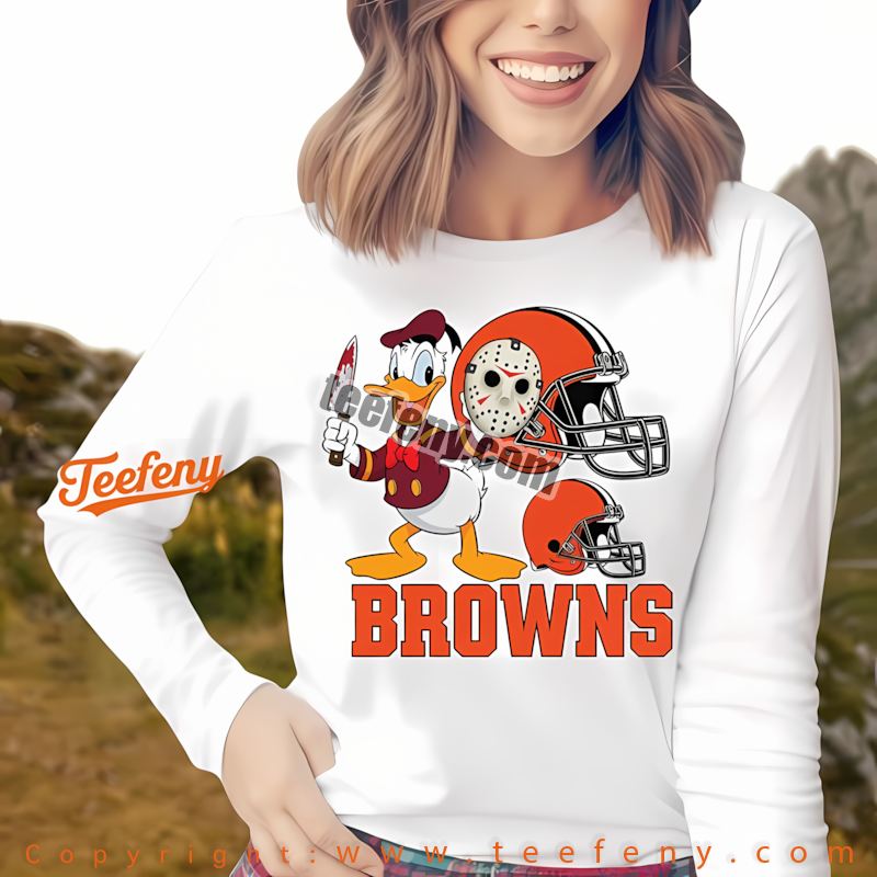 Cleveland Browns Donald Duck Jason Mask Halloween Long Sleeve Men Cleveland Browns Donald Duck Jason Mask Halloween Long Sleeve Men