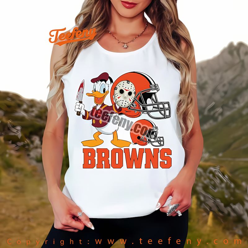 Cleveland Browns Donald Duck Jason Mask Halloween Tanktop Men Cleveland Browns Donald Duck Jason Mask Halloween Tanktop Men