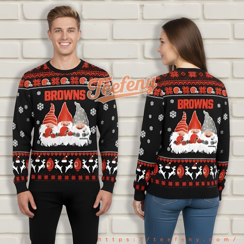 Cleveland Browns Gnome Black Orange Personalized Ugly Sweater Cleveland Browns Gnome Black Orange Personalized Ugly Sweater