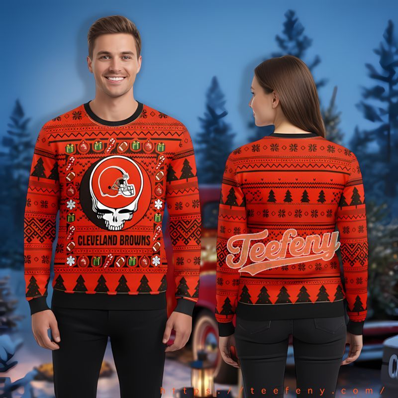 Cleveland Browns Grateful Dead Orange Black Vintage Ugly Christmas Sweaters