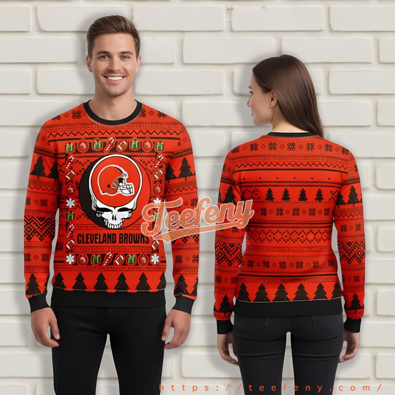 Cleveland Browns Grateful Dead Orange Black Vintage Ugly Christmas Sweaters Cleveland Browns Grateful Dead Orange Black Vintage Ugly Christmas Sweaters