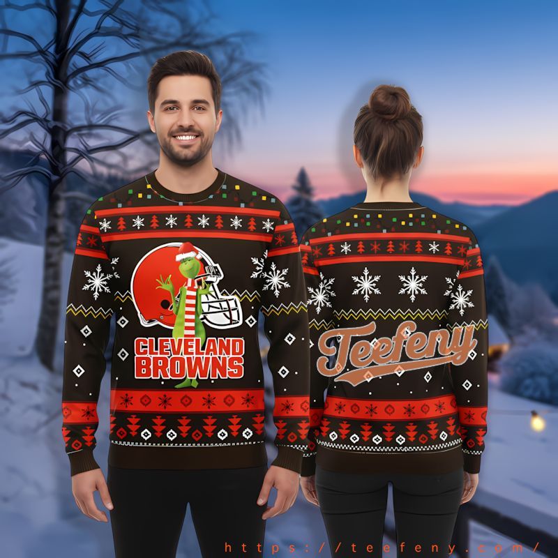 Cleveland Browns Grinch Orange Black Vintage Ugly Christmas Sweaters