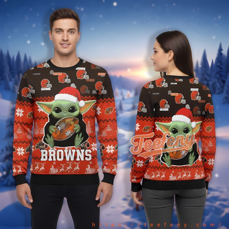 Cleveland Browns Grogu Orange Brown Christmas Sweater The Office
