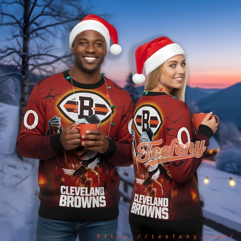 Cleveland Browns Halloween Terrifier Red Ugly Xmas Sweater Party