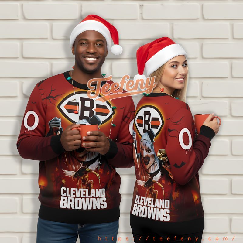 Cleveland Browns Halloween Terrifier Red Ugly Xmas Sweater Party Cleveland Browns Halloween Terrifier Red Ugly Xmas Sweater Party