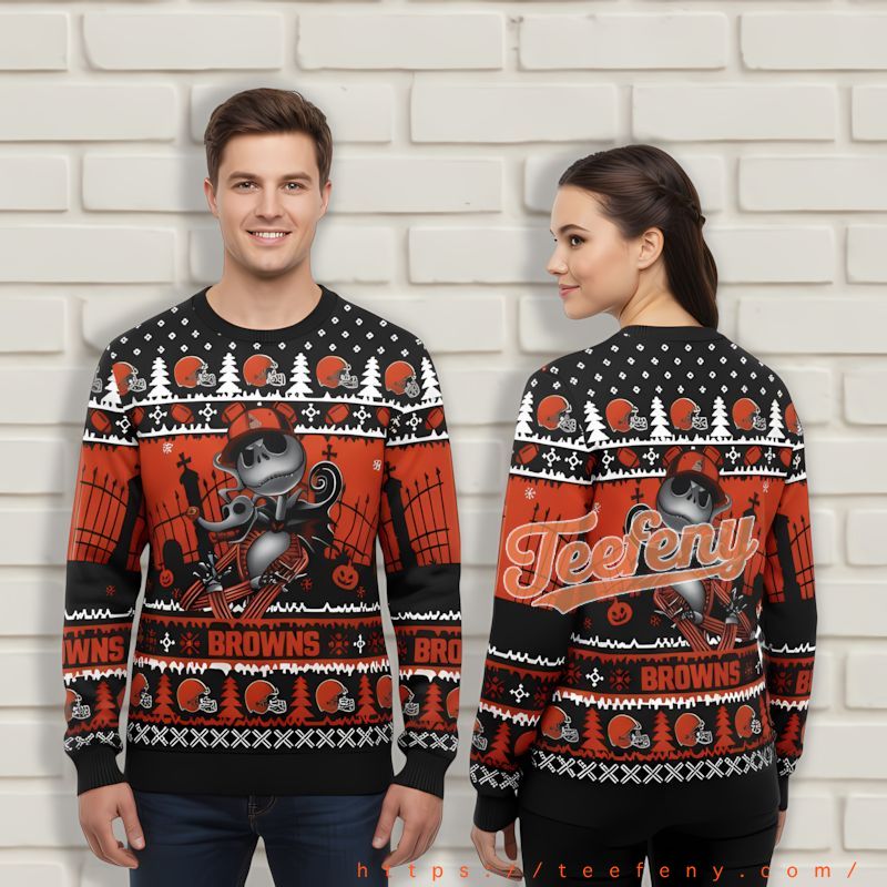 Cleveland Browns Jack Skellington Zero Orange Black Mens Xmas Sweaters Cleveland Browns Jack Skellington Zero Orange Black Mens Xmas Sweaters
