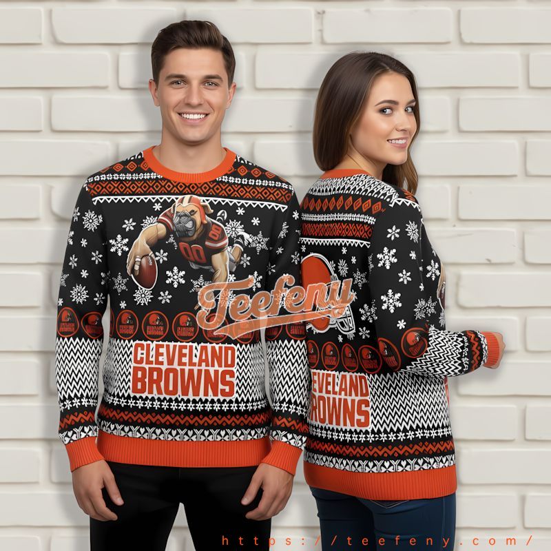 Cleveland Browns Mascot Orange Black Family Christmas Sweaters Cleveland Browns Mascot Orange Black Family Christmas Sweaters