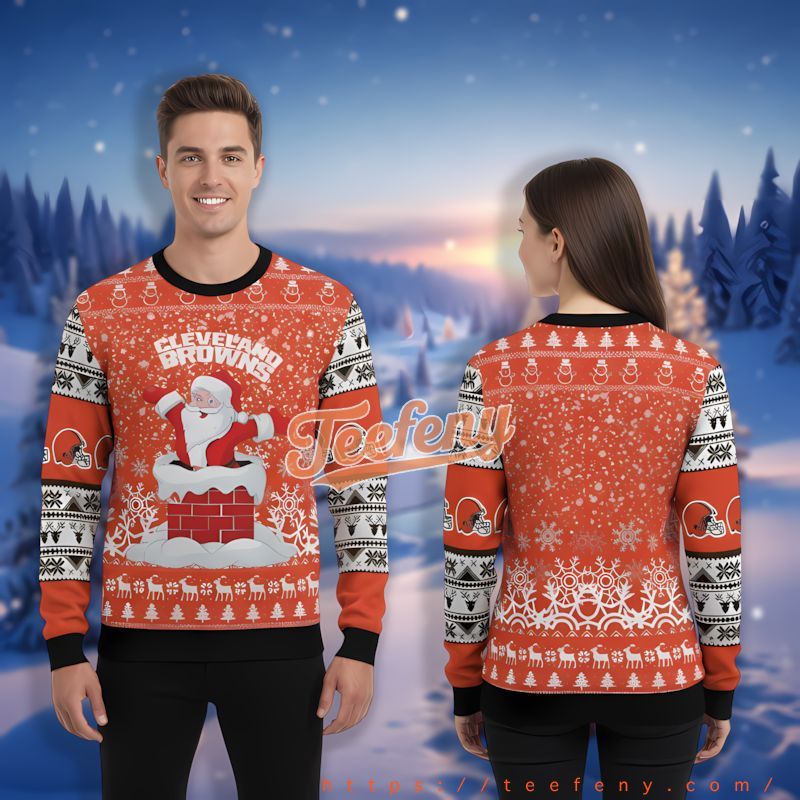 Cleveland Browns Santa Claus Black Orange Ugly Sweater Party