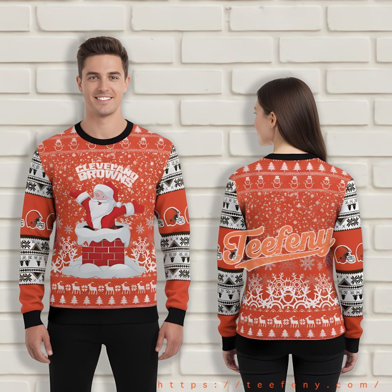 Cleveland Browns Santa Claus Black Orange Ugly Sweater Party Cleveland Browns Santa Claus Black Orange Ugly Sweater Party