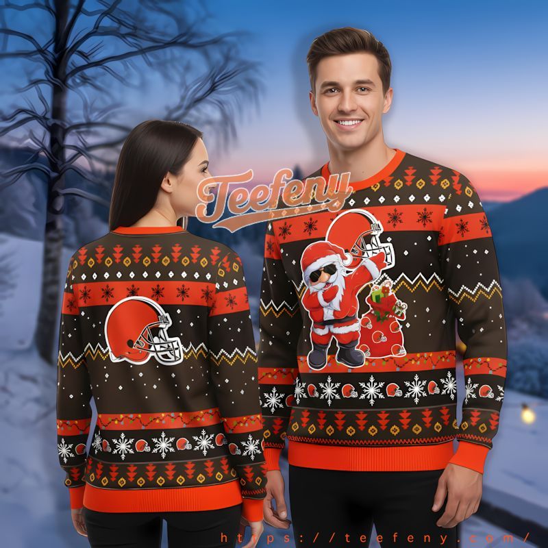 Cleveland Browns Santa Claus Orange Black Vintage Ugly Sweaters